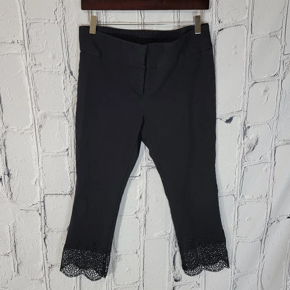 Alfani Womens Black Ankle Pants Stretch Tummy Control Slim‎ Leg Lace Sleek 10P
